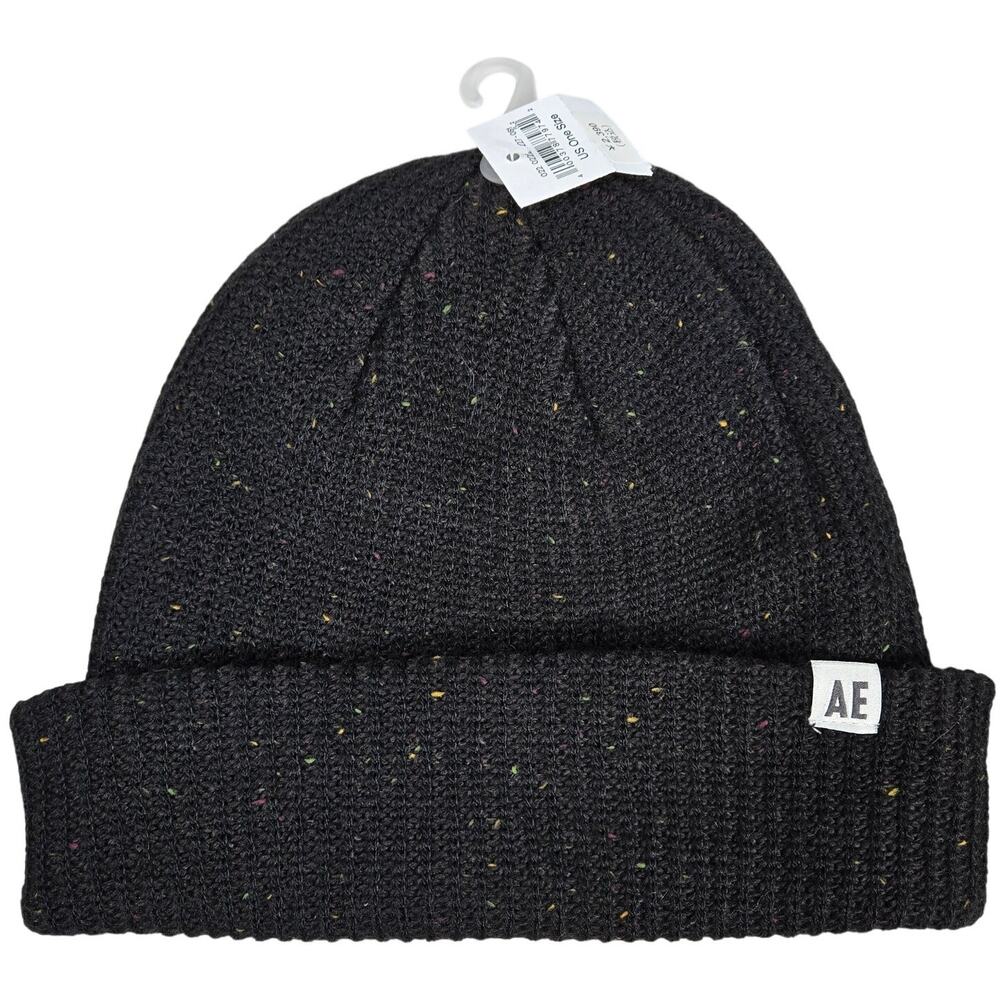 American Eagle Outfitters Mens Womens Black Speckled Knit Beanie Hat‎ One Size